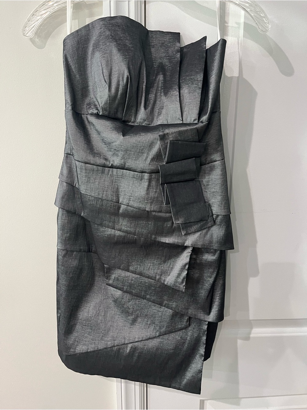 Jessica McClintock Strapless Metallic Charcoal Cocktail Dress